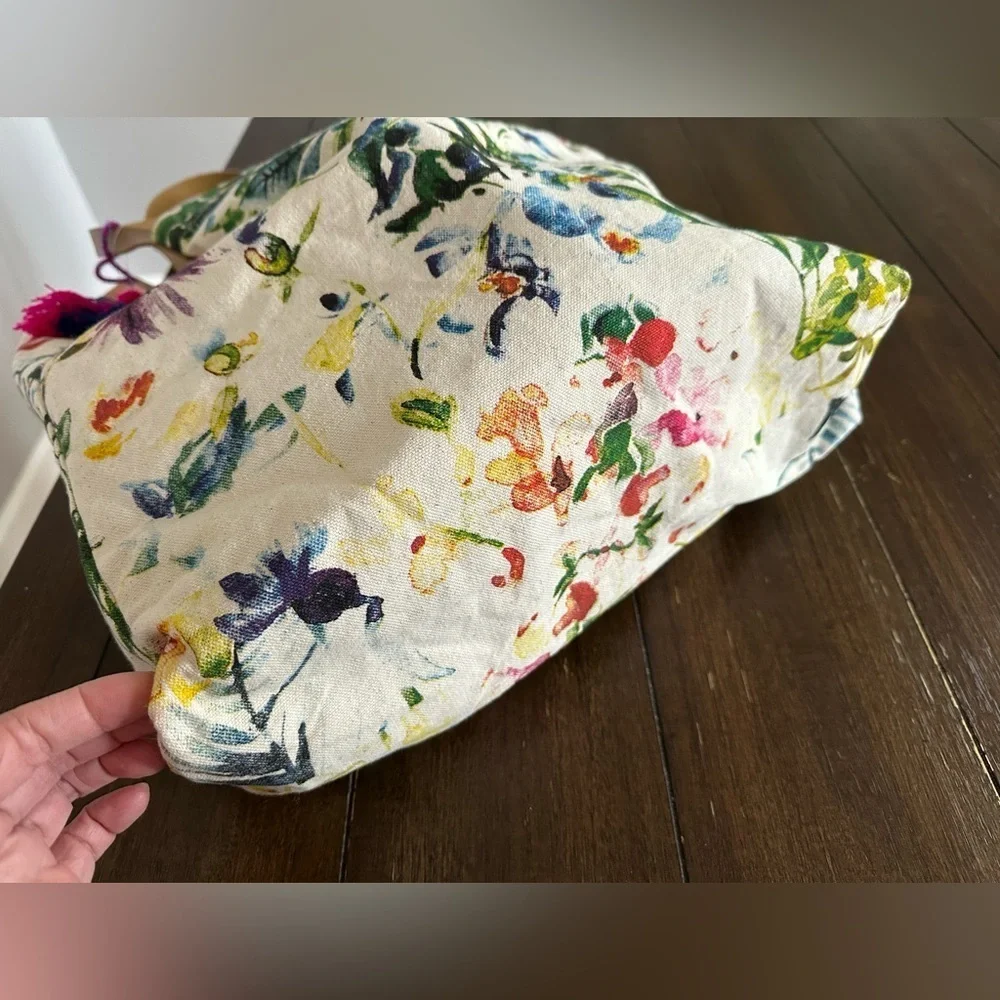 Eccolo Pom Pom floral tote bag